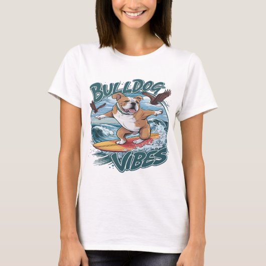 Majestic Bulldog Surfer Surfen T-shirt (Voorkant)