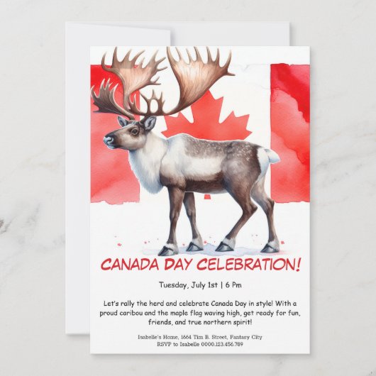 Majestic Caribou & Canadese Vlag | Canada Day Kaart (Voorkant)
