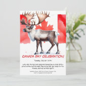 Majestic Caribou & Canadese Vlag | Canada Day Kaart (Staand voorkant)