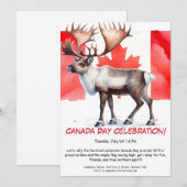 Majestic Caribou & Canadese Vlag | Canada Day Kaart (Voorkant / Achterkant)