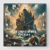 Majestic Castle Rising THE LORD IS MIJN ROTS Vierkante Klok (Voorkant)