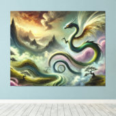 Majestic Celestial Dragon Over Fantasy Mountains Canvas Afdruk (Insitu (Houten vloer))
