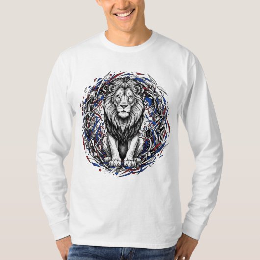 Majestic Chaos: The Sketch-Art Lion Tee T-shirt (Voorkant)
