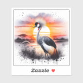 Majestic Crane Staande Bij De Zonsondergang Horizo Sticker (Vel)