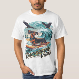Majestic Dachshund Hond Catching a Wave Surfing T-shirt