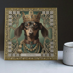 Majestic Dachshund King Gepersonaliseerde Art Deco Tegeltje