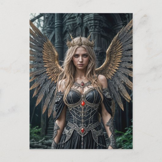 Majestic Dark Angel with Golden Wings Briefkaart (Voorkant)