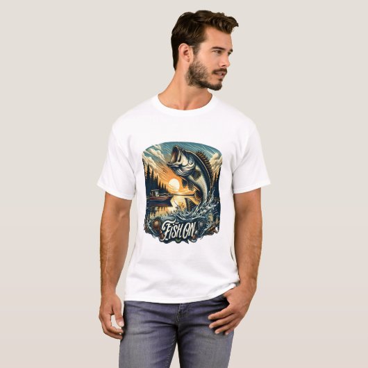 Majestic Dawn Leap Een Bass Skyward Vis Op T-shirt (Voorkant volledig)