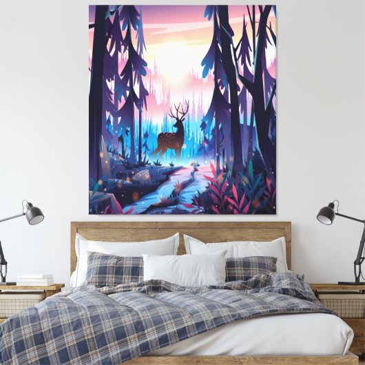 Majestic Deer at Sunrise – Enchanted Forest Canvas (Insitu (Slaapkamer))