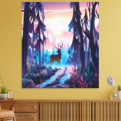 Majestic Deer at Sunrise – Enchanted Forest Canvas (Insitu (Woonkamer))