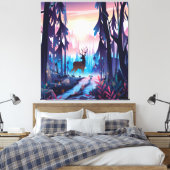 Majestic Deer at Sunrise – Enchanted Forest Canvas Afdruk (Insitu (Slaapkamer))
