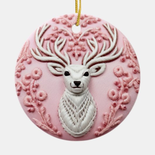 Majestic Deer Embroidery Keramisch Ornament (Voorkant)