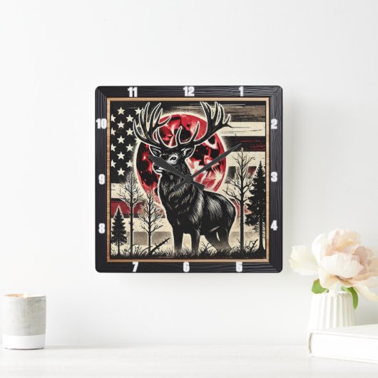 Majestic Deer Forest Natuur Vierkante Klok (Huis)