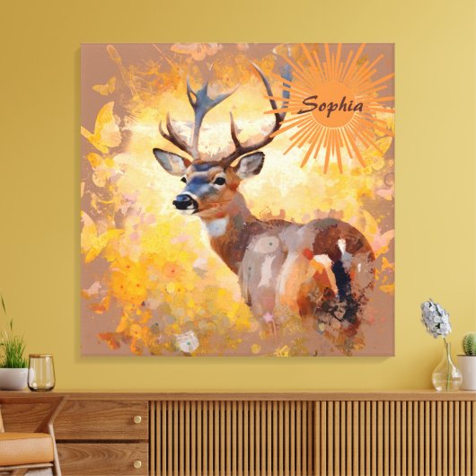 Majestic Deer in a Field of Wildflowers Canvas Afdruk (Insitu (Woonkamer))