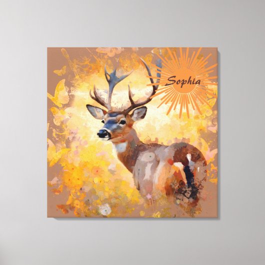 Majestic Deer in a Field of Wildflowers Canvas Afdruk (Voorkant)