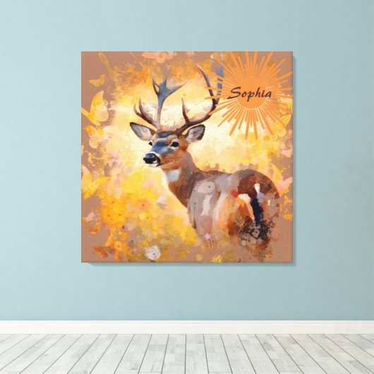 Majestic Deer in a Field of Wildflowers Canvas Afdruk (Insitu (Houten vloer))