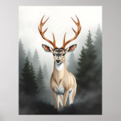 Majestic Deer in Misty Forest – Tranquil Wildlife Poster (Voorkant)