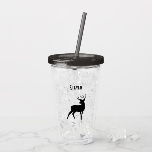 Majestic Deer met Antlers Black Silhouette Rustic Acryl Drinkbeker (Achterkant ijs)