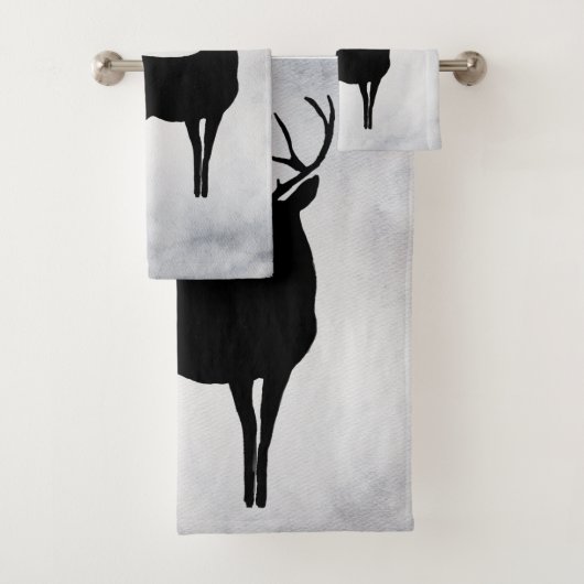 Majestic Deer met Antlers Black Silhouette Rustic Bad Handdoek (Insitu)