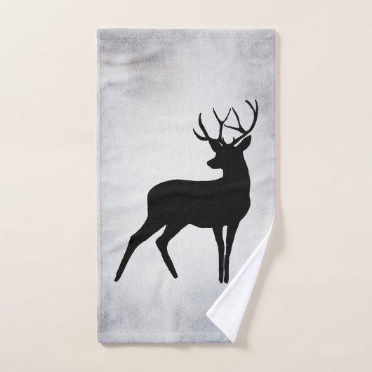 Majestic Deer met Antlers Black Silhouette Rustic Bad Handdoek (Handdoek)