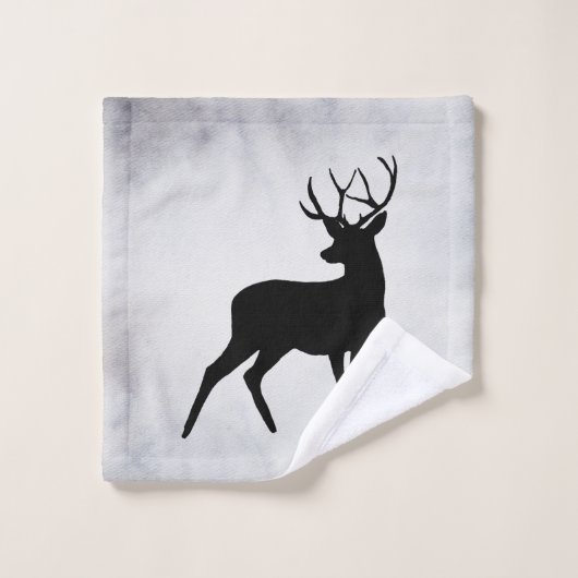 Majestic Deer met Antlers Black Silhouette Rustic Bad Handdoek (Wasdoekje)