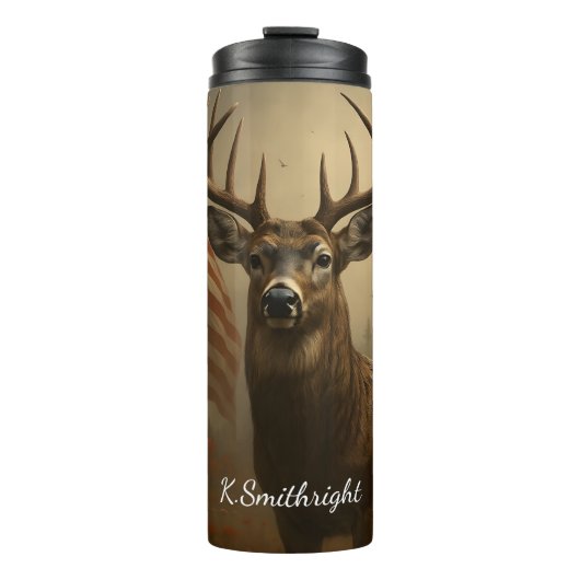 Majestic Deer Patriotic Forest Landscape Thermosbeker (Voorkant)