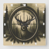 Majestic Deer Rifle Scope Forest Vierkante Klok (Voorkant)