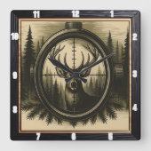 Majestic Deer Scope Forest Vierkante Klok (Voorkant)