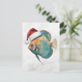 Majestic Discus Fish in Santa Hat Watercolor Feestdagenkaart (Staand voorkant)