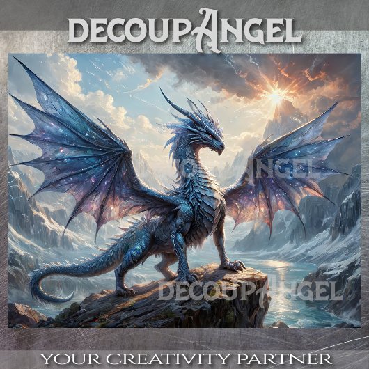 Majestic Dragon of Ice - Decoupage- Tissuepapier