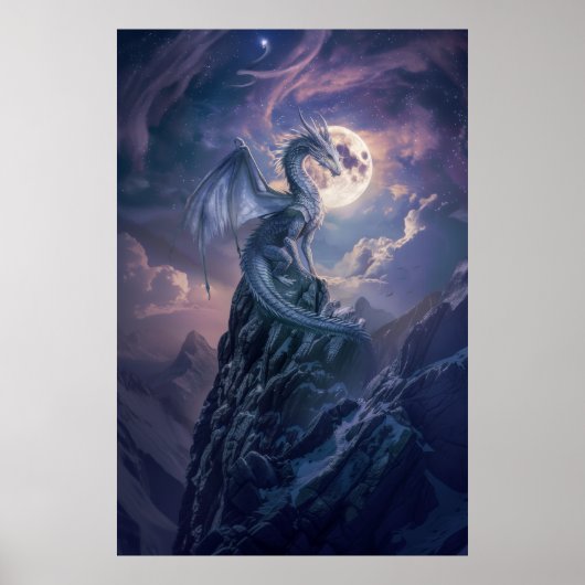Majestic Dragon - Schalen Glinkend in het maanlich Poster (Voorkant)