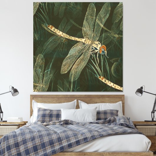 Majestic Dragonfly Pattern Canvas Afdruk (Insitu (Slaapkamer))