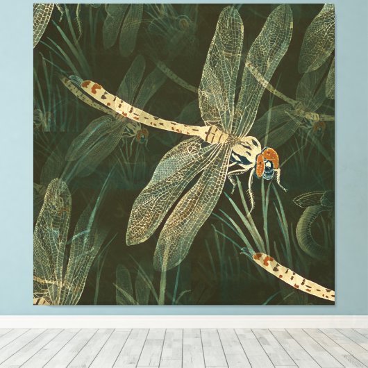 Majestic Dragonfly Pattern Canvas Afdruk (Insitu (Houten vloer))