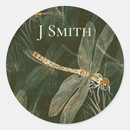 Majestic Dragonfly Pattern Ronde Sticker (Voorkant)