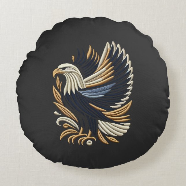 Majestic Eagle borduurwerk ontwerp | stoutmoedig p Rond Kussen (Voorkant)