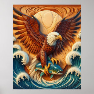 Majestic Eagle Clutching een vis 16x20 Poster