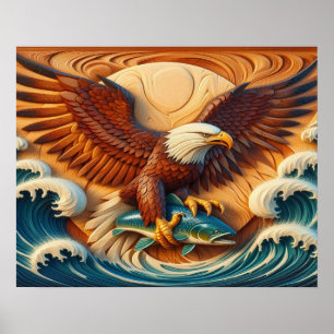 Majestic Eagle Clutching een vis 20x16 Poster