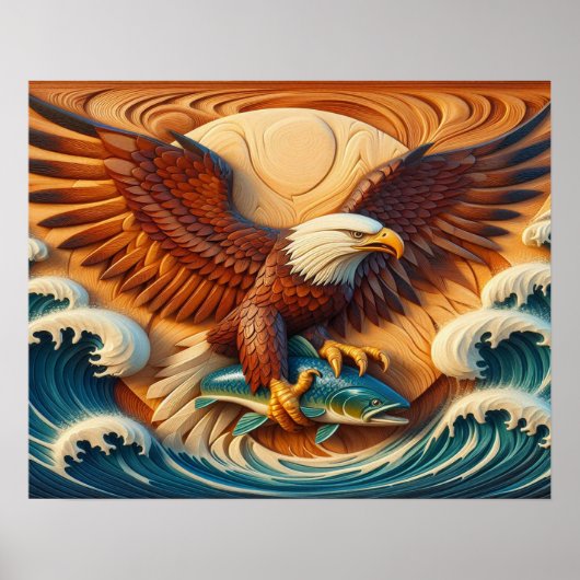 Majestic Eagle Clutching een vis 20x16 Poster (Voorkant)