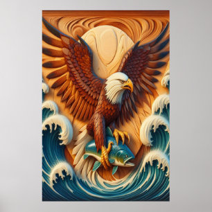 Majestic Eagle Clutching een vis 24x36 Poster