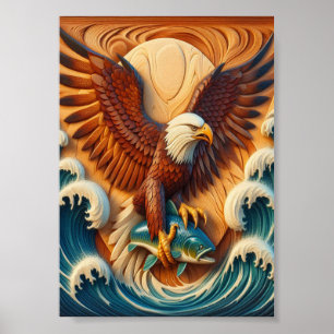 Majestic Eagle Clutching een vis 7x5 Poster