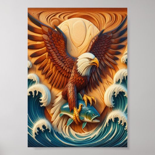 Majestic Eagle Clutching een vis 7x5 Poster (Voorkant)
