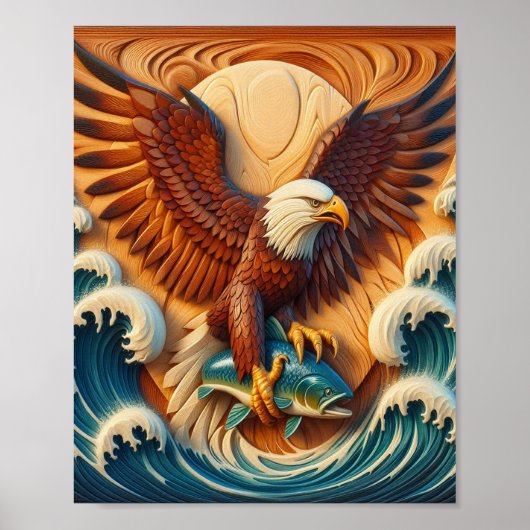 Majestic Eagle Clutching een vis 8x10 Poster (Voorkant)