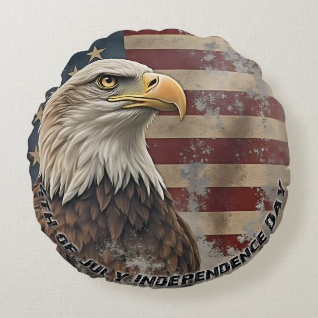 Majestic Eagle & Flag – Spirit of Freedom Rond Kussen (Voorkant)