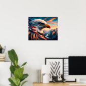 Majestic Eagle fuseerde met American Flag20x16 Poster (Thuiskantoor)