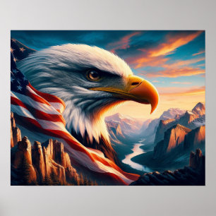 Majestic Eagle fuseerde met American Flag20x16 Poster