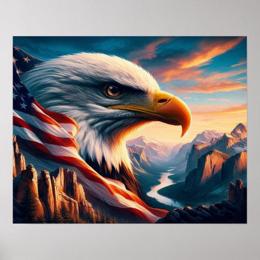 Majestic Eagle fuseerde met American Flag20x16 Poster (Voorkant)