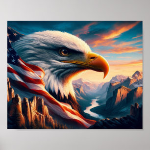 Majestic Eagle fuseerde met American Flag 10x8 Poster