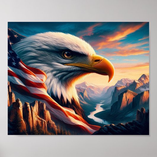 Majestic Eagle fuseerde met American Flag 10x8 Poster (Voorkant)