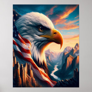 Majestic Eagle fuseerde met American Flag 16x20 Poster