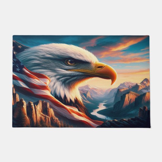 Majestic Eagle fuseerde met American Flag 36x24 Deurmat (Voorkant)